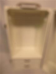 VINTAGE WOOD TRUNK WHITE CHOCK FULL LABELED AG CLOTHES ACCES